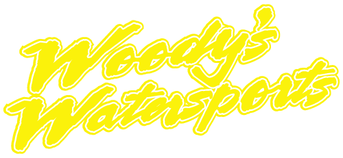 Logo reading 'Woody's Watersports' in yellow script font.